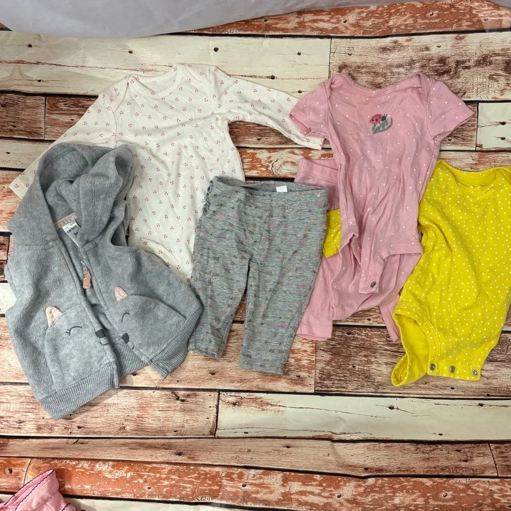 Baby Girl Clothing Set with Gray, Pink, and Yellow Pieces